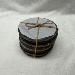 Threshold set of 4‎ Round Marble Coasters with Gold Inlay